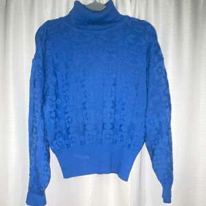 Bogner Women's Blue Knit Wool Turtleneck Long Sleeve Pullover Sweater S